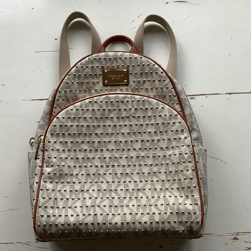 Michael Kors Ivory Leather Studded MK Printed Top Handle Zipper Backpack Michael Kors Ivory Leather Studded MK Printed Top Handle  main image 3